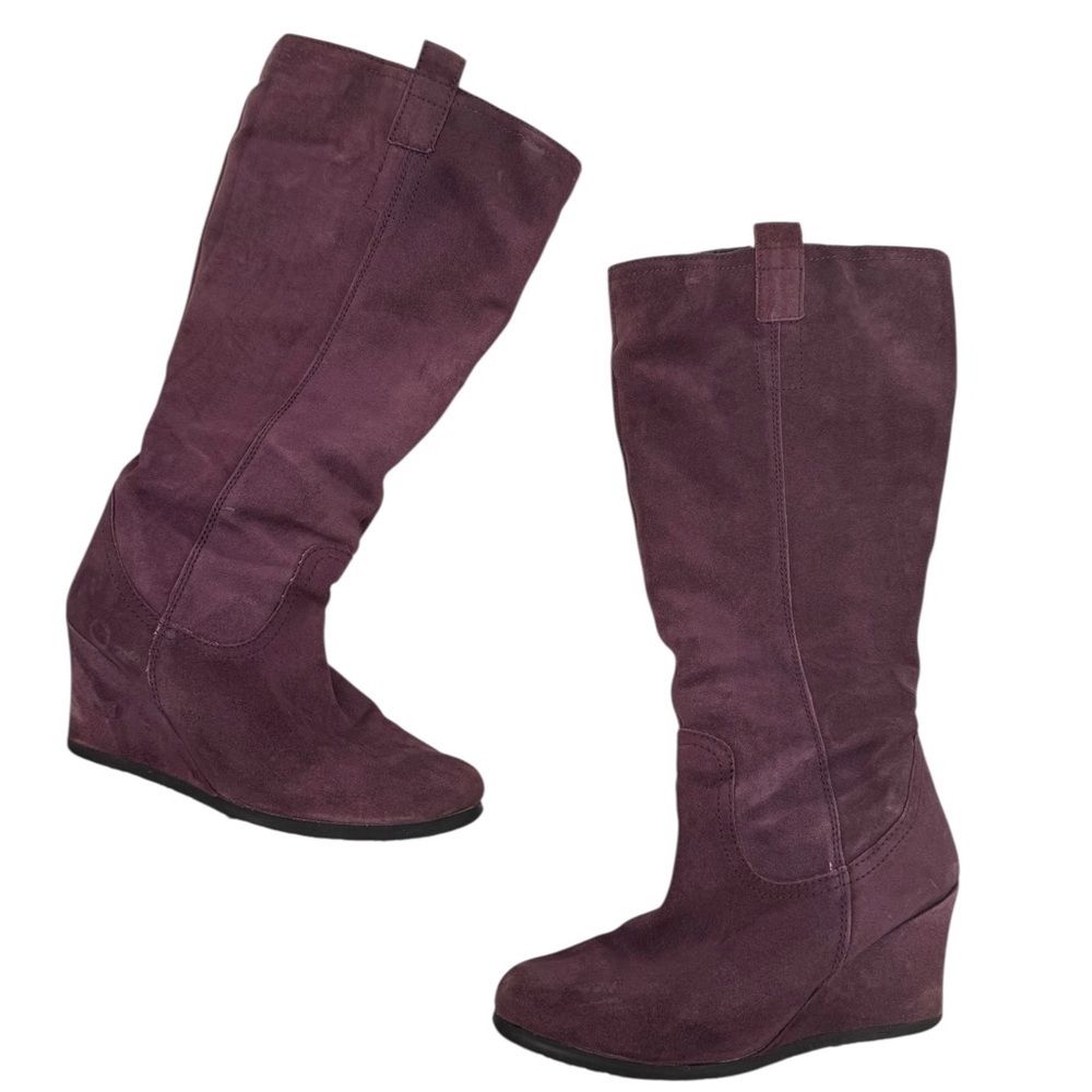 Vintage Burgundy Tall Boots Knee High Boots in Suede Toe to Toe London